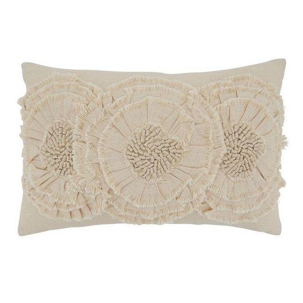 Saro Lifestyle SARO 360.N1423BC 14 x 23 in. Oblong Natural Floral Applique Pillow Cover 360.N1423BC